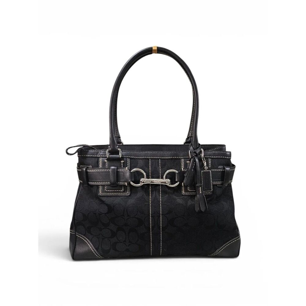Coach Hampton Vintage 2006 Black Signature Canvas Tote w/Silver Hardware